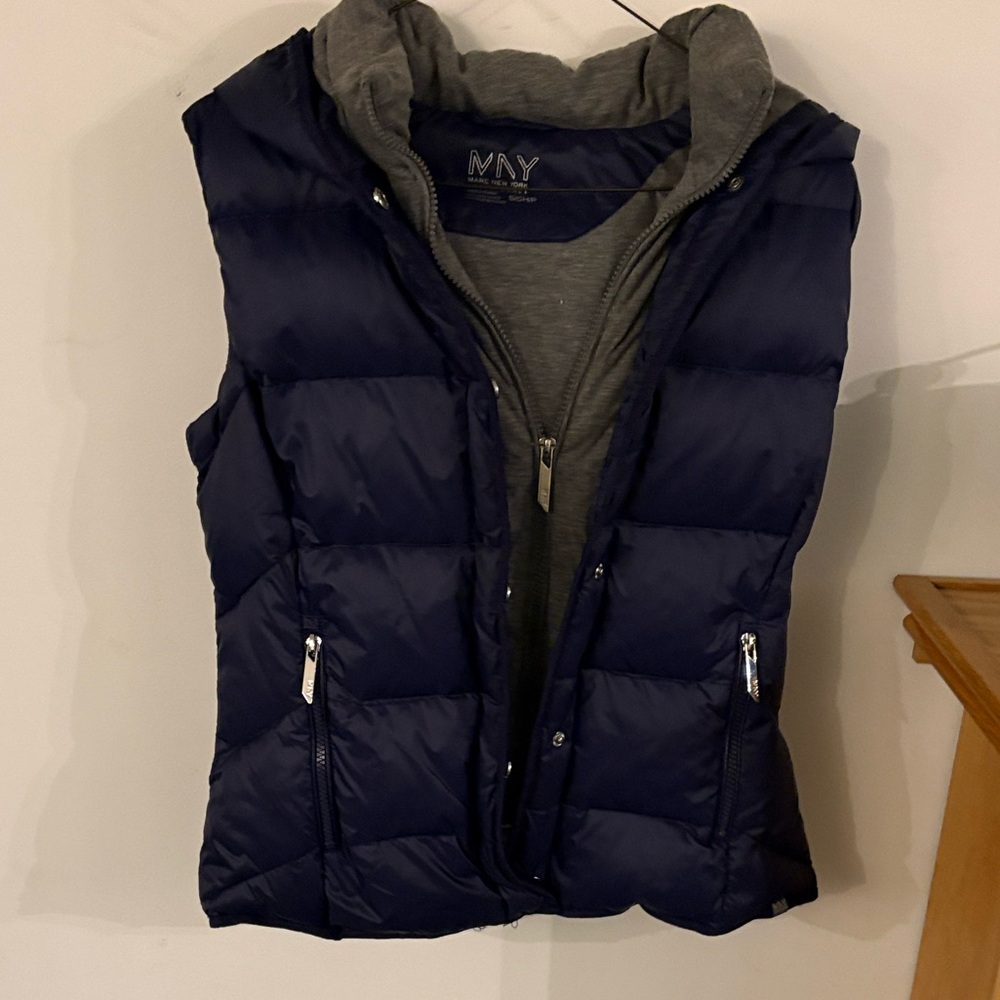 Marc New York Navy Quilted Vest with Gray Hoodie Insert